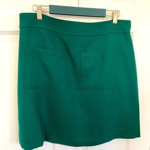 J. Crew Wool Mini Skirt with Patch Pockets in Emerald Green for Holiday Parties